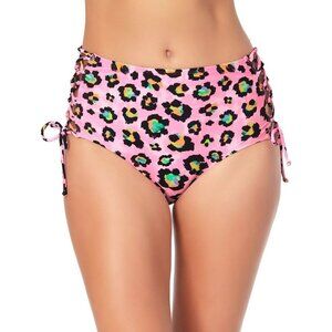 California Waves Juniors Large Leopard Side-Lace High Waist Bikini Bottoms 1589